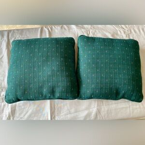 Vintage Green upholstered Throw Pillows 16” square floral green pattern